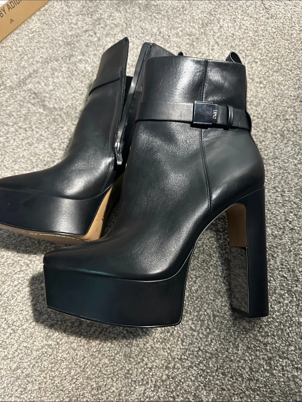 DKNY Black Platform Ankle Boots High Platform Heel and Buckle Strap - NEW